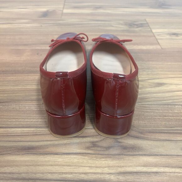 Unilady Burgundy Ballet Flats Size 11 Low Block Heel Bow Patent - Picture 4 of 8